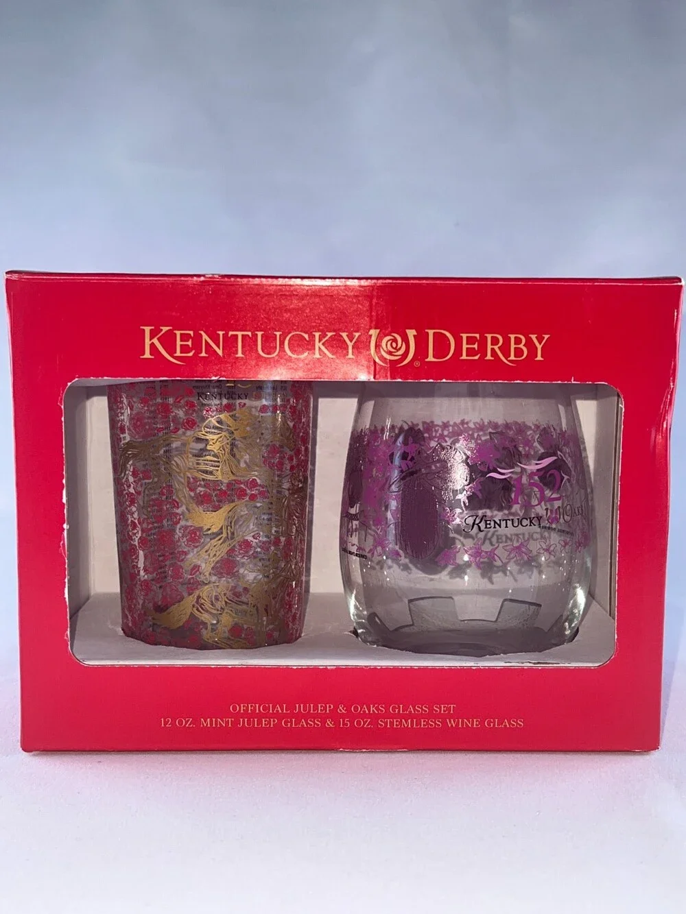 Kentucky Derby Official Julep & Oaks Glass 2-Pack Set Mint Stemless New In Box